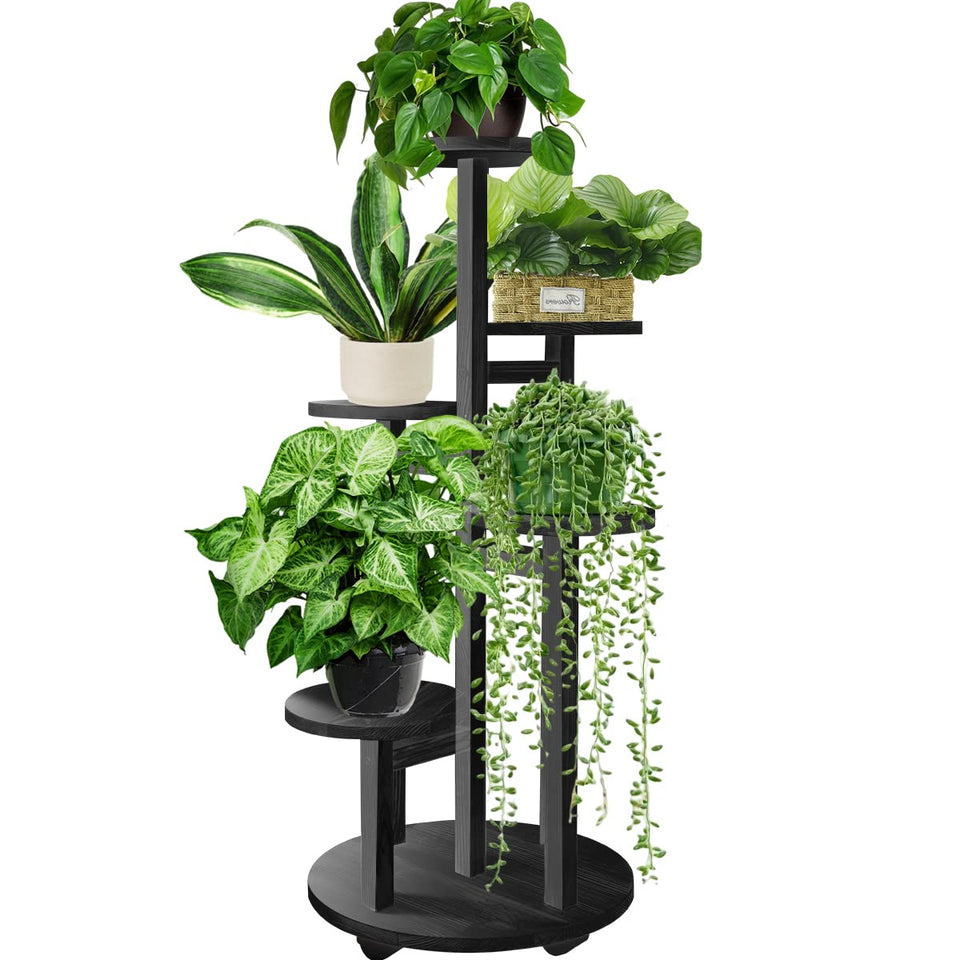 GEEBOBO 5-tier plant stand in indoor corner for space-saving display