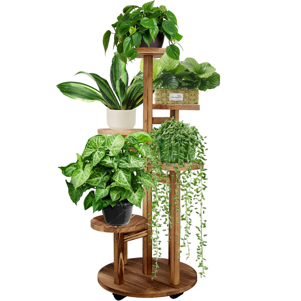 GEEBOBO 5-tier plant stand indoors elevates greenery for a cozy living space.