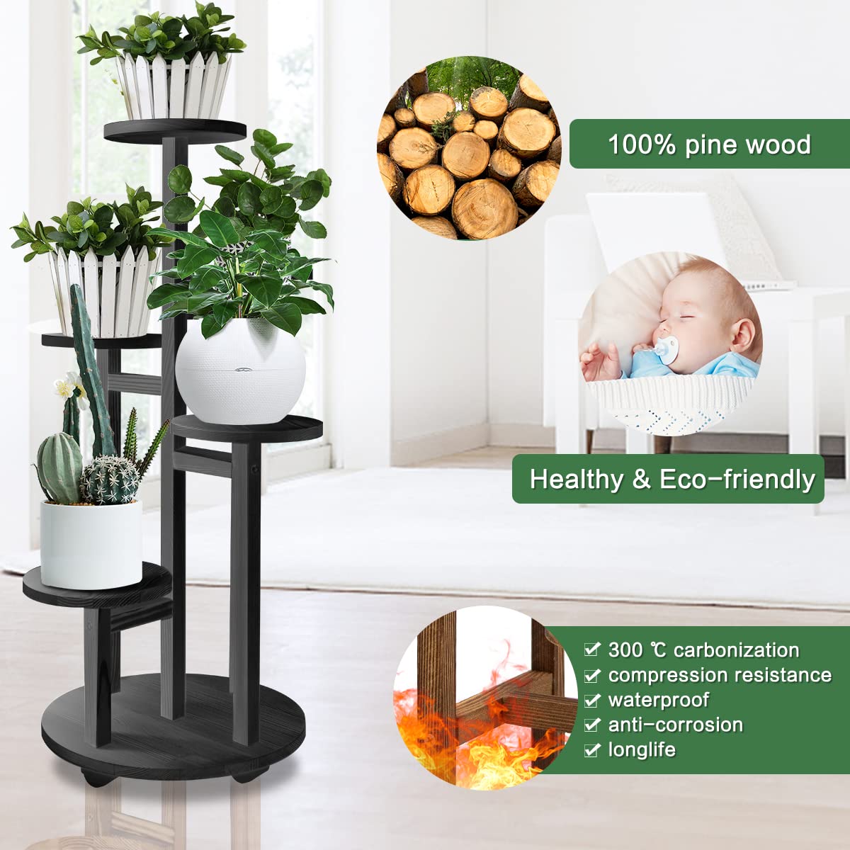 GEEBOBO plant stand with detachable wheels for easy movement
