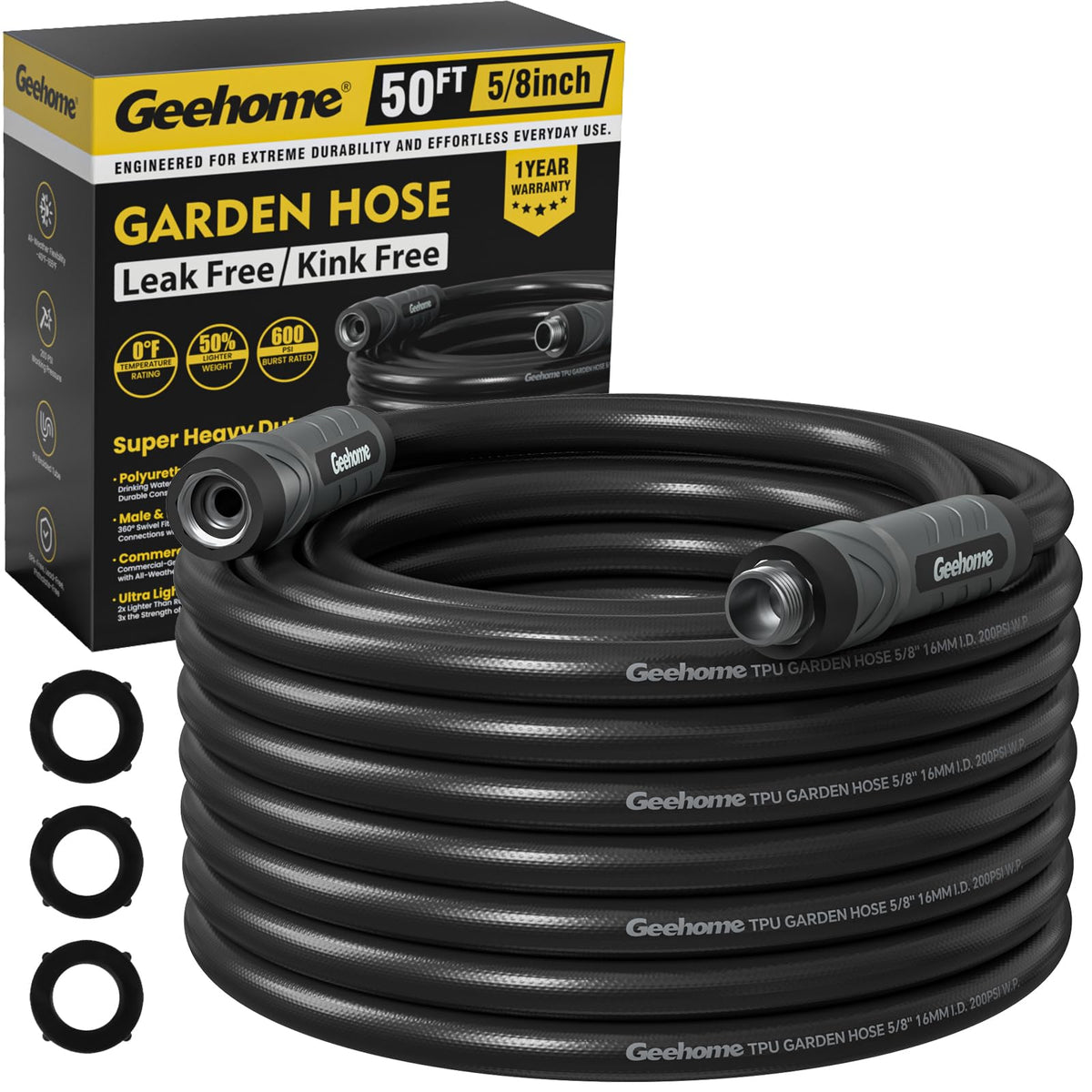 GeeHome 50ft polyurethane hose uncoiling smoothly for quick watering and cleanup