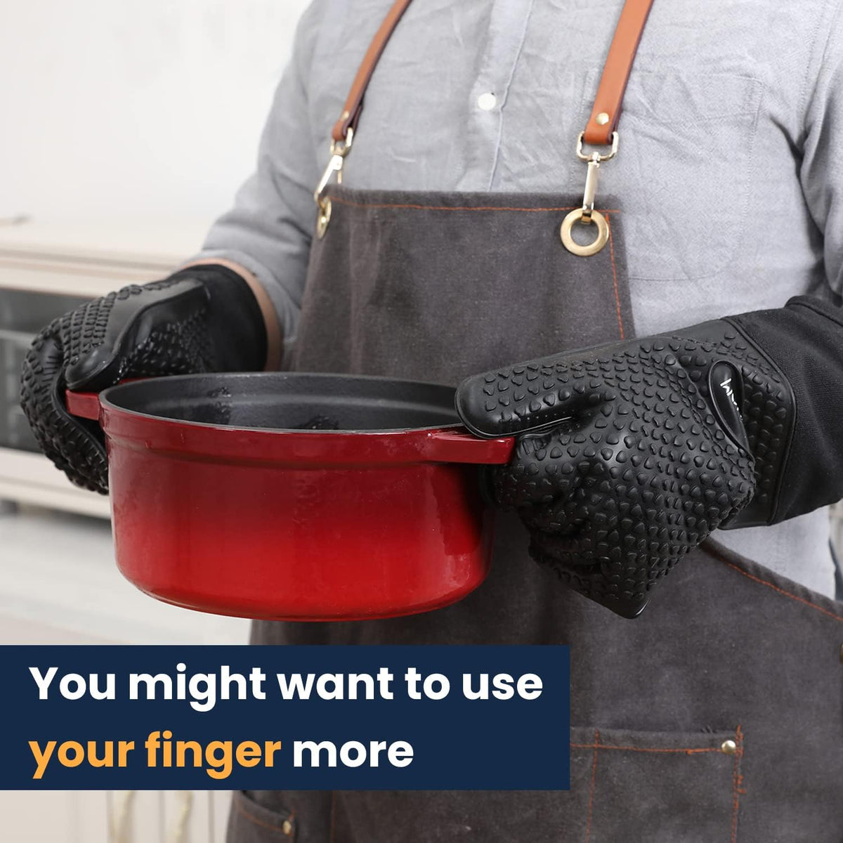 GEEKHOM BBQ Gloves waterproof and easy to clean after marinades and sauces.