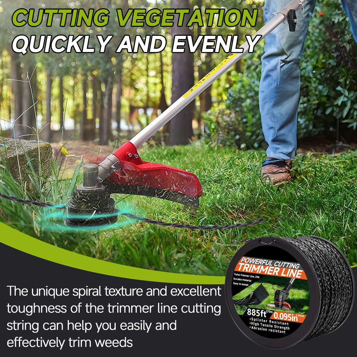 GeekNi heavy-duty line handles tall weeds with smooth feeding.