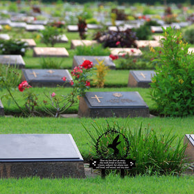 Geelin metal grave marker weatherproof stake for outdoor display.