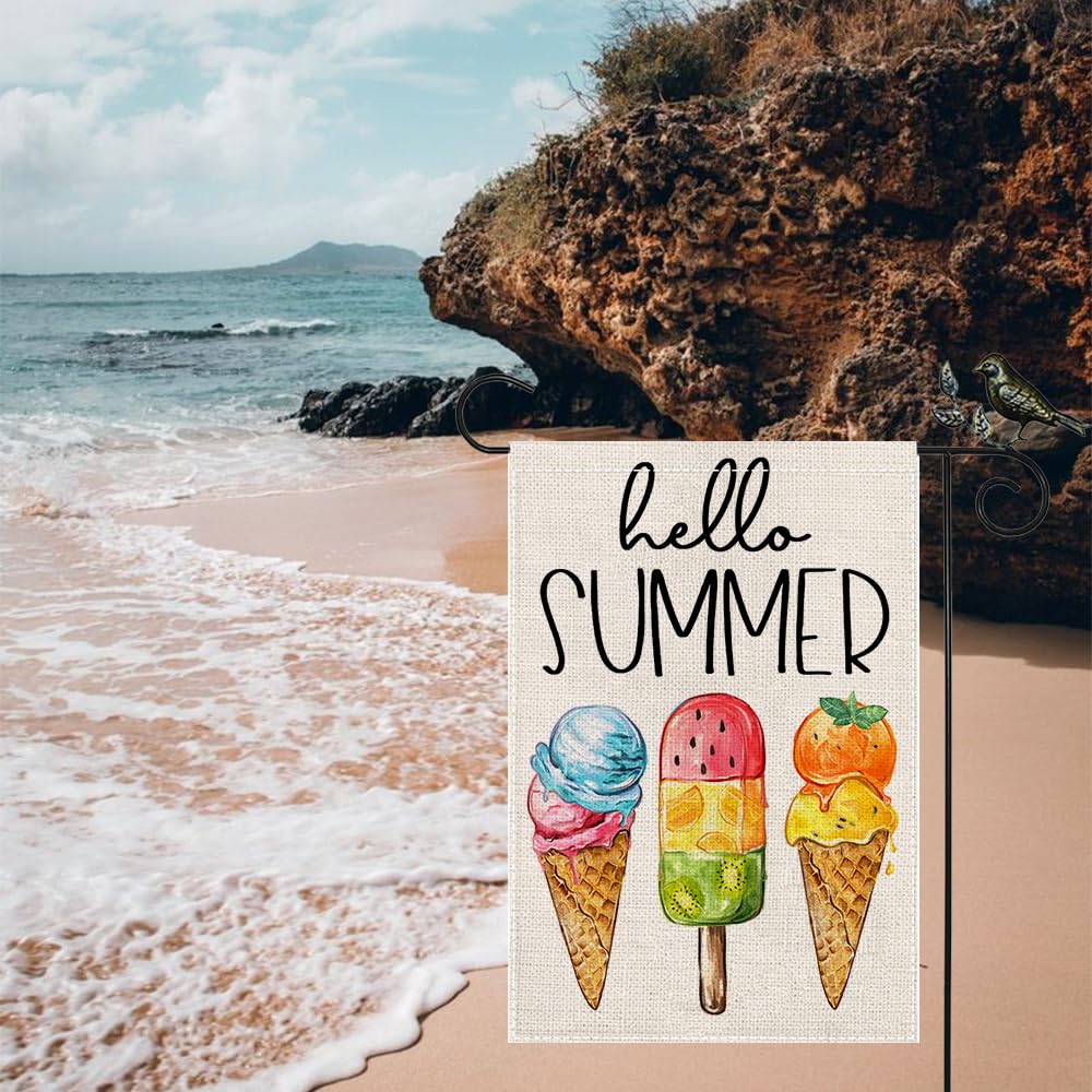 GEEORY Hello Summer flag shows popsicle design on both sides for full visibility