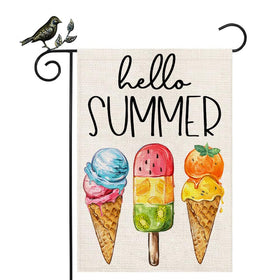GEEORY Hello Summer flag with ice cream popsicle motif brightens your garden