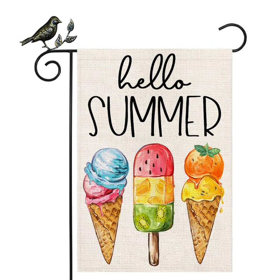 GEEORY Hello Summer flag with ice cream popsicle motif brightens your garden