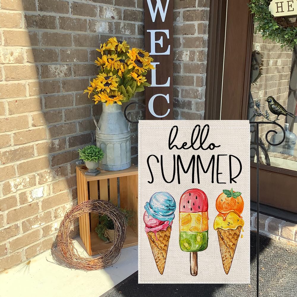 GEEORY Hello Summer outdoor garden flag with vibrant motif for yards