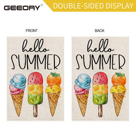 GEEORY Hello Summer flag features vivid colors resistant to fading in sun