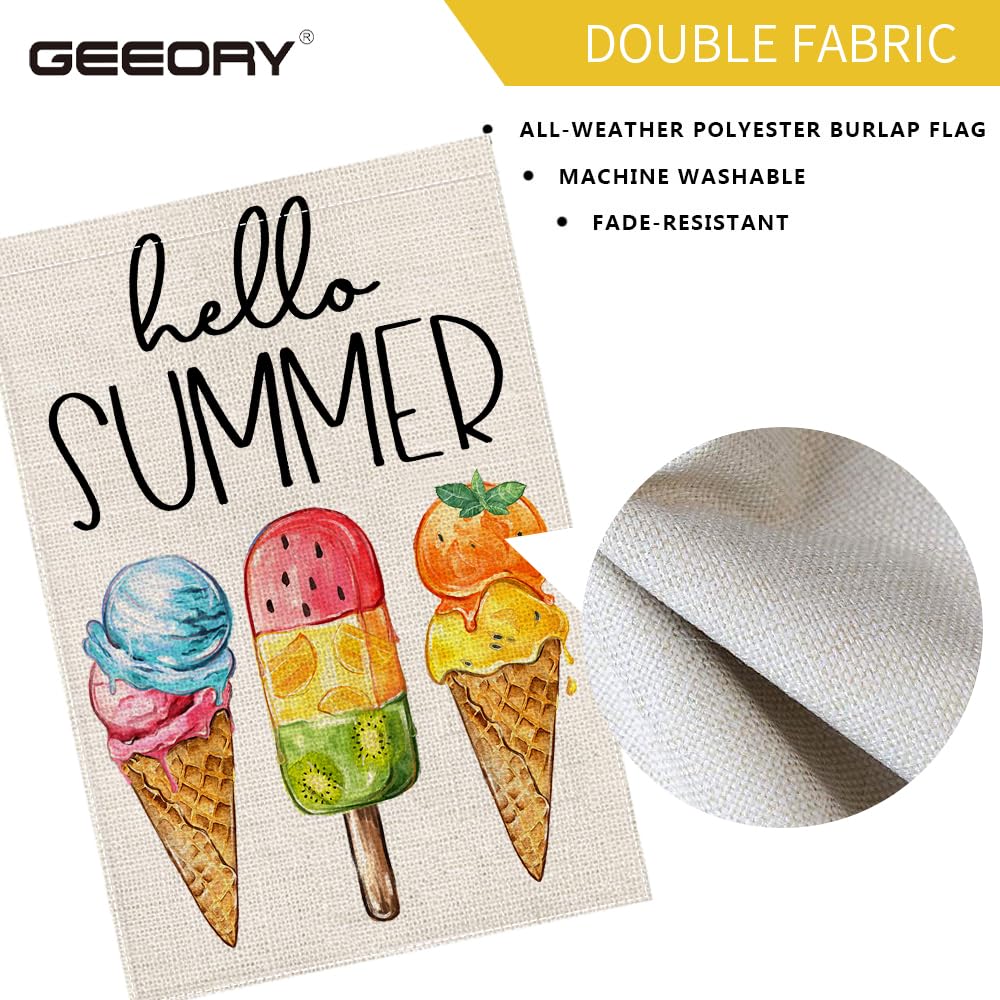 GEEORY Hello Summer flag uses weather-resistant fabric for outdoor use