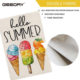 GEEORY Hello Summer flag uses weather-resistant fabric for outdoor use