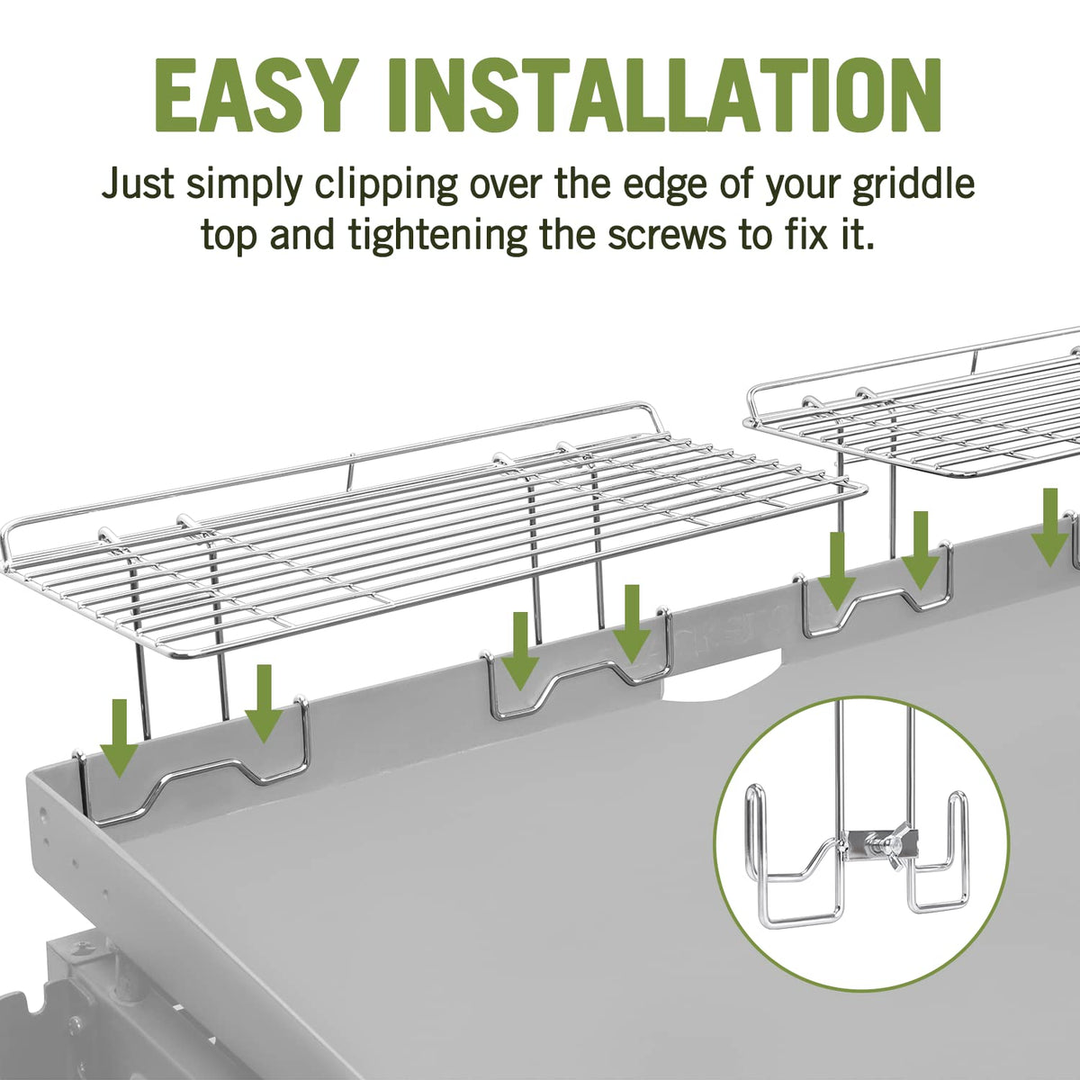 Geesta easy installation showing clip-over-edge setup on a griddle.