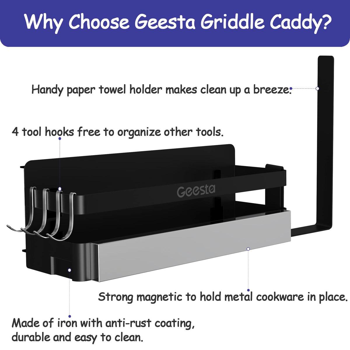 Geesta Upgraded Griddle Caddy clamp-on design fits counters up to four inches thick