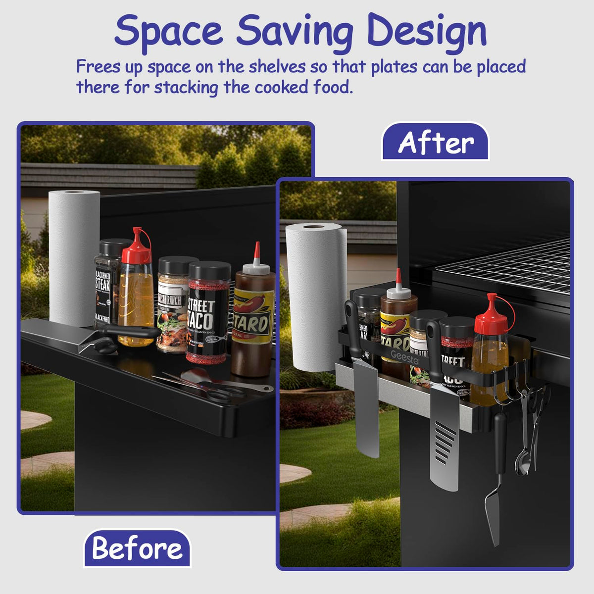 Geesta Upgraded Griddle Caddy four J-hooks organize tools and prevent slipping