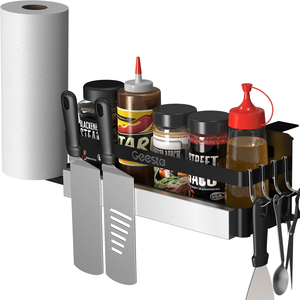 Geesta Upgraded Griddle Caddy magnetic stripe holds utensils within reach during grilling