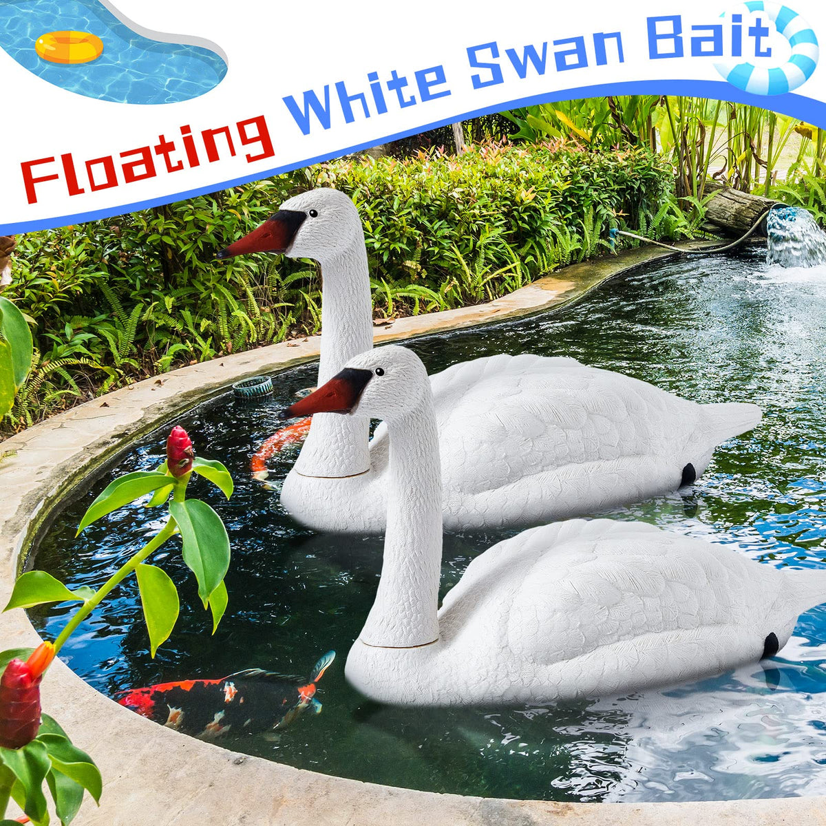 Geetery white swan decoy offers a versatile water feature prop