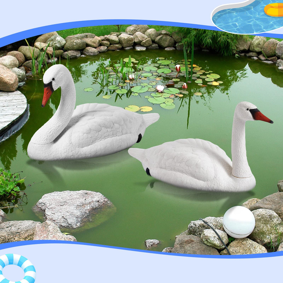 Geetery pond swan decor may deter unwanted wildlife in some settings