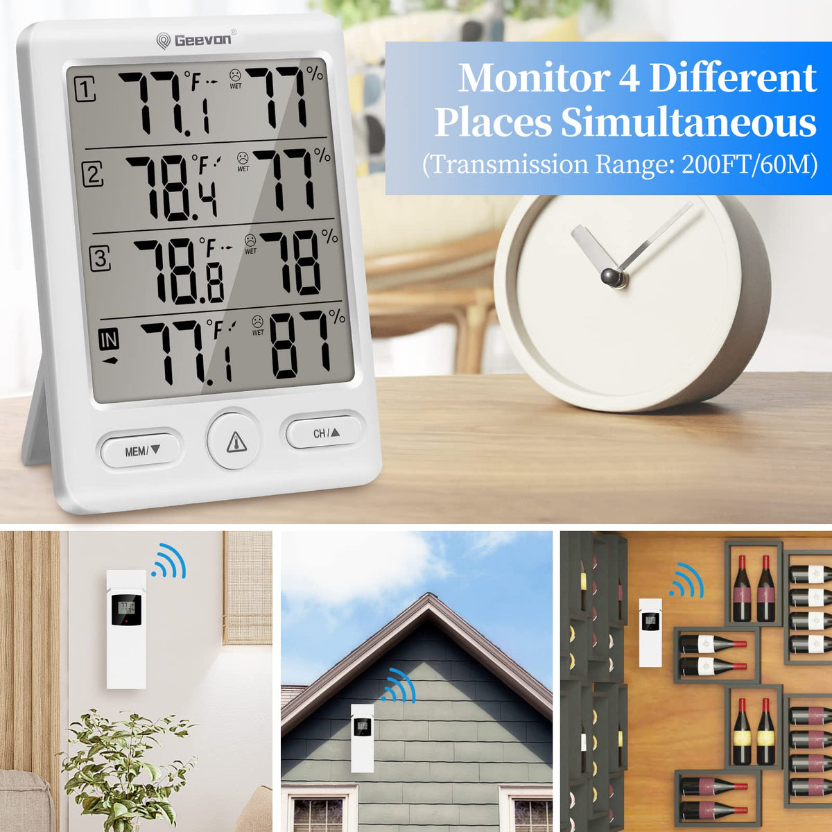 Geevon remote sensor outdoor unit 2 captures humidity for multi-room monitoring