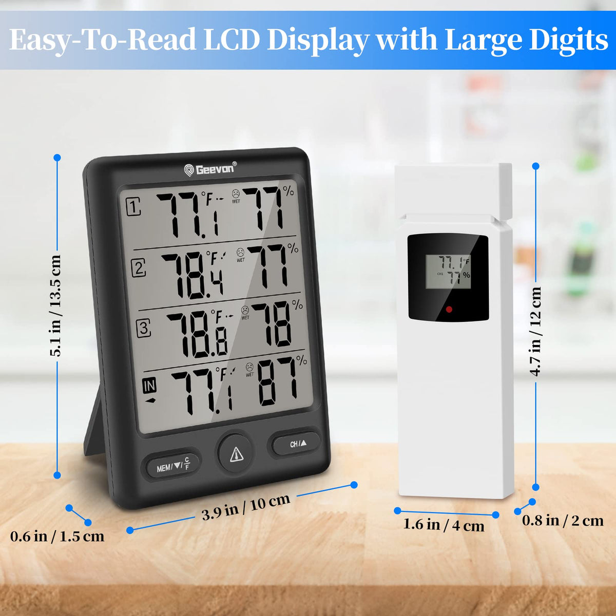 Geevon thermometer mounted on wall or placed on desk for easy viewing