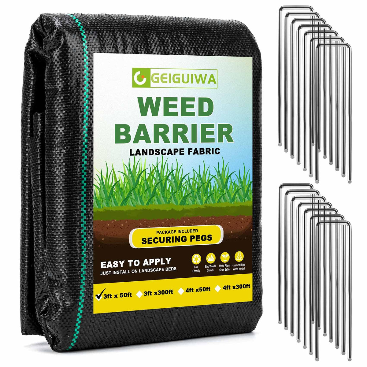 GEIGUIWA weed barrier 3ftx50ft reduces weed growth while ensuring soil breathability.
