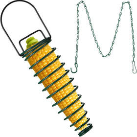 Geiserailie corn cob holder with extension chain attracts backyard birds.