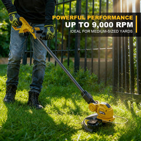 GELIDALITE 12-inch cutting swath in action delivers crisp lawn edges.