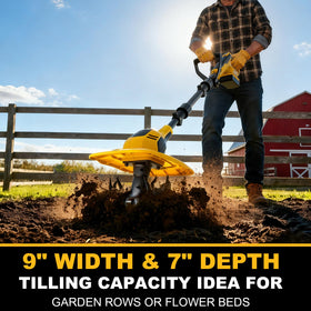 GELIDALITE 20V tiller creating a 9-inch path for beds