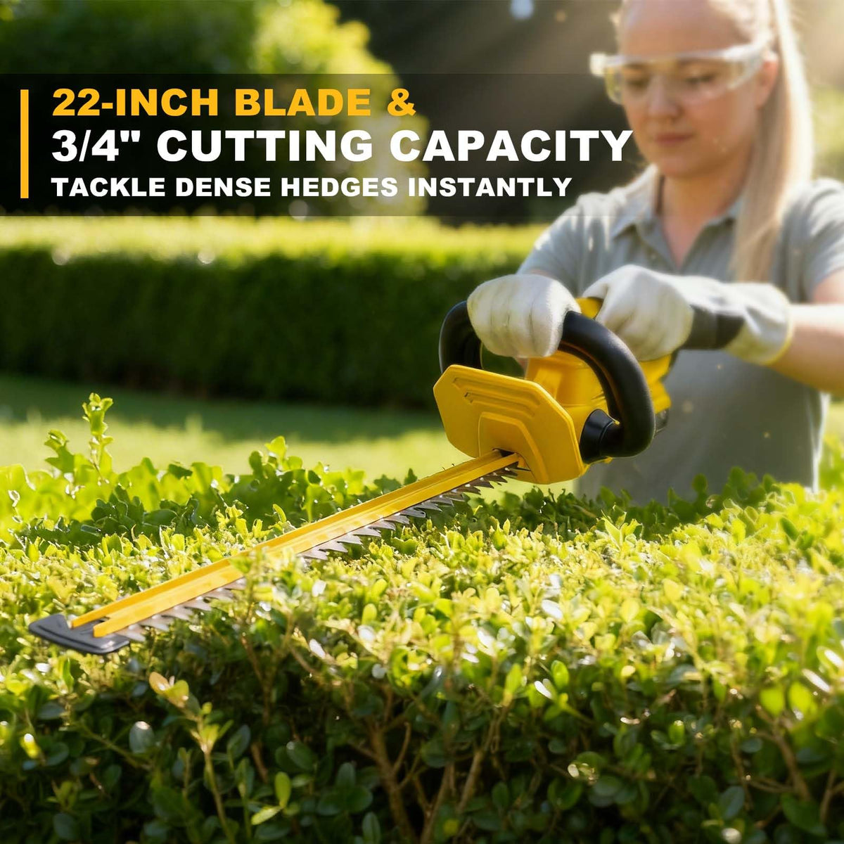 Gelidalite hedge trimmer in trimming action demonstrating fast, clean edge shaping.