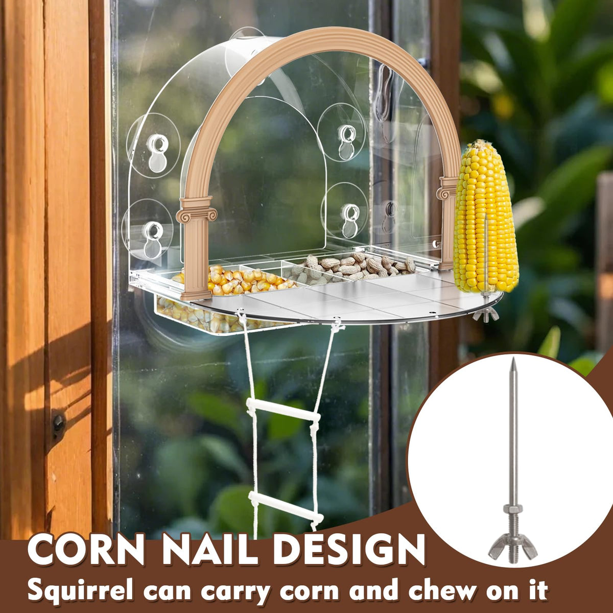 GelinRedcap Window Squirrel Feeder uses five suction cups for a secure, weather-ready hold.