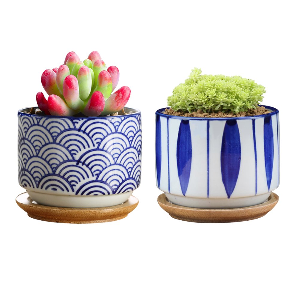 GeLive wave-pattern ceramic pot for stylish indoor desk décor.