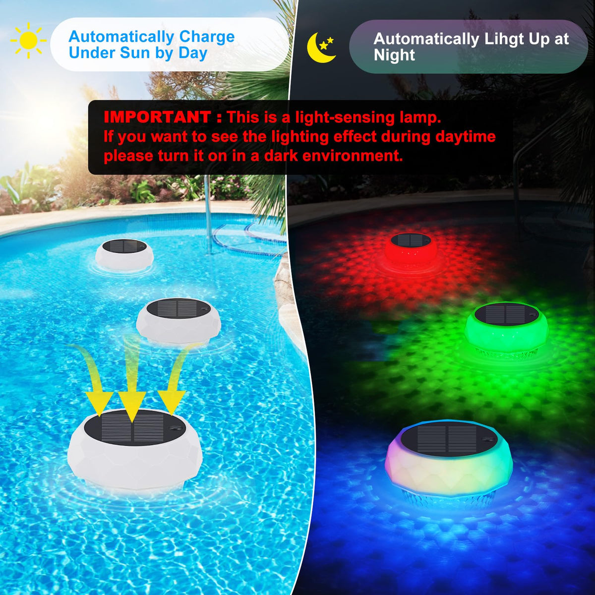 Gemce RGB induction lights on the floater offering color options for pool parties.