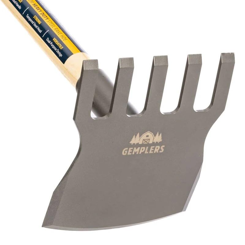 Gempler's rake in garden use for bed prep and planting.