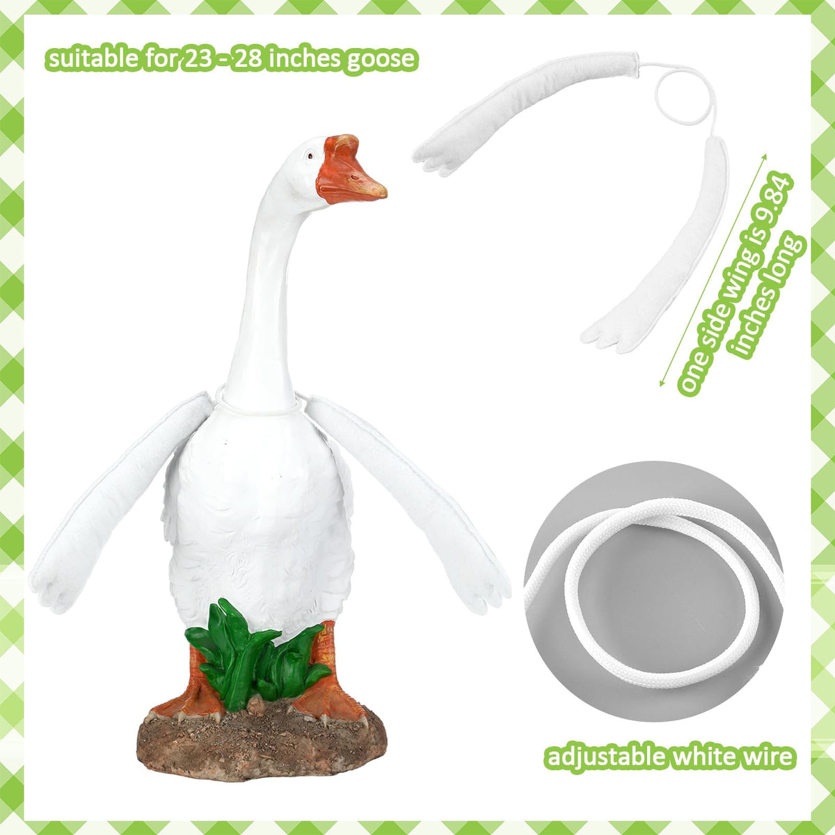 Gemscream adjustable white wire goose wings for flexible porch display.