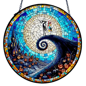 GENANY Spooky stained glass sun catcher closeup showing vibrant colors on a window