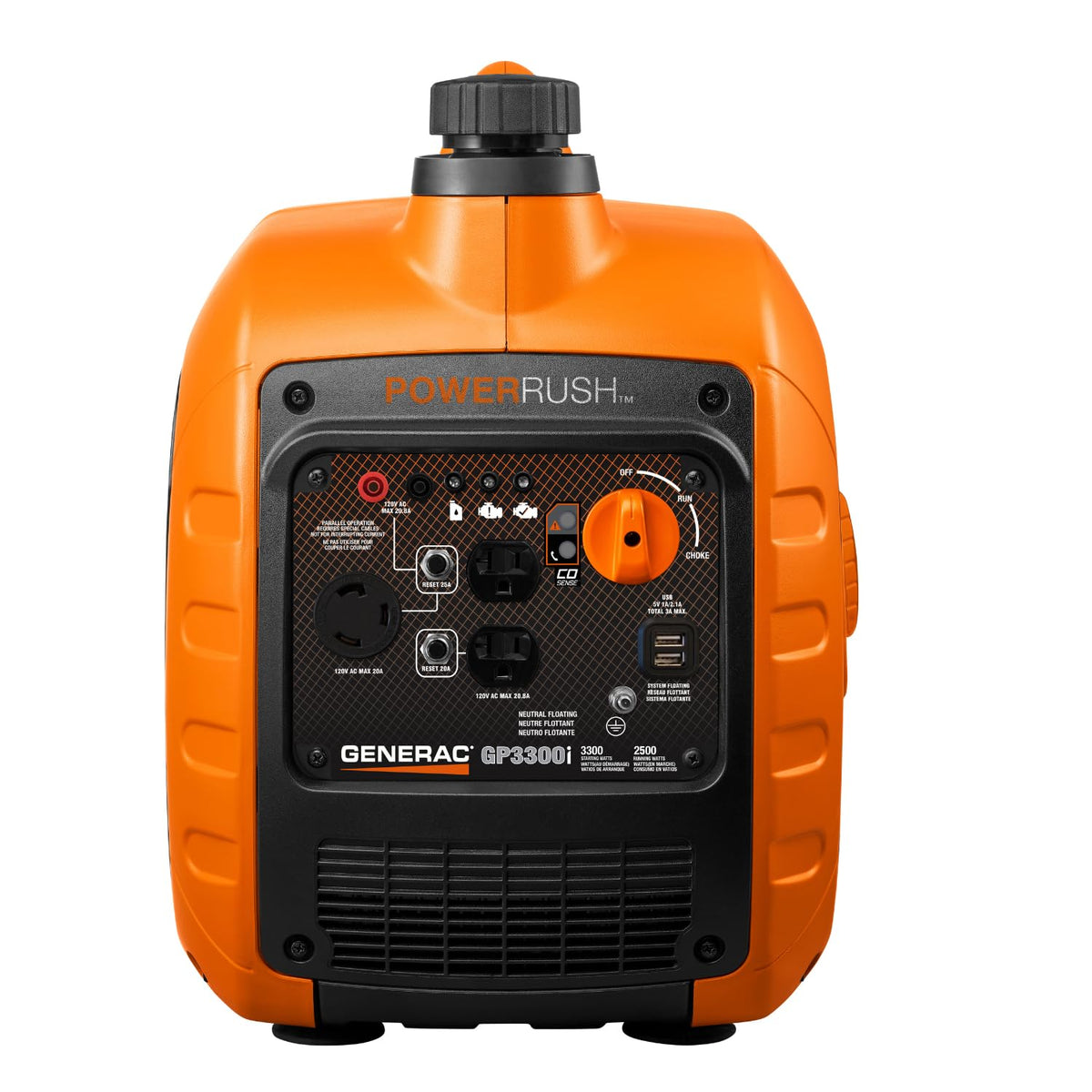 Generac GP3300i compact design demonstrates lightweight efficiency for travel and backup power.