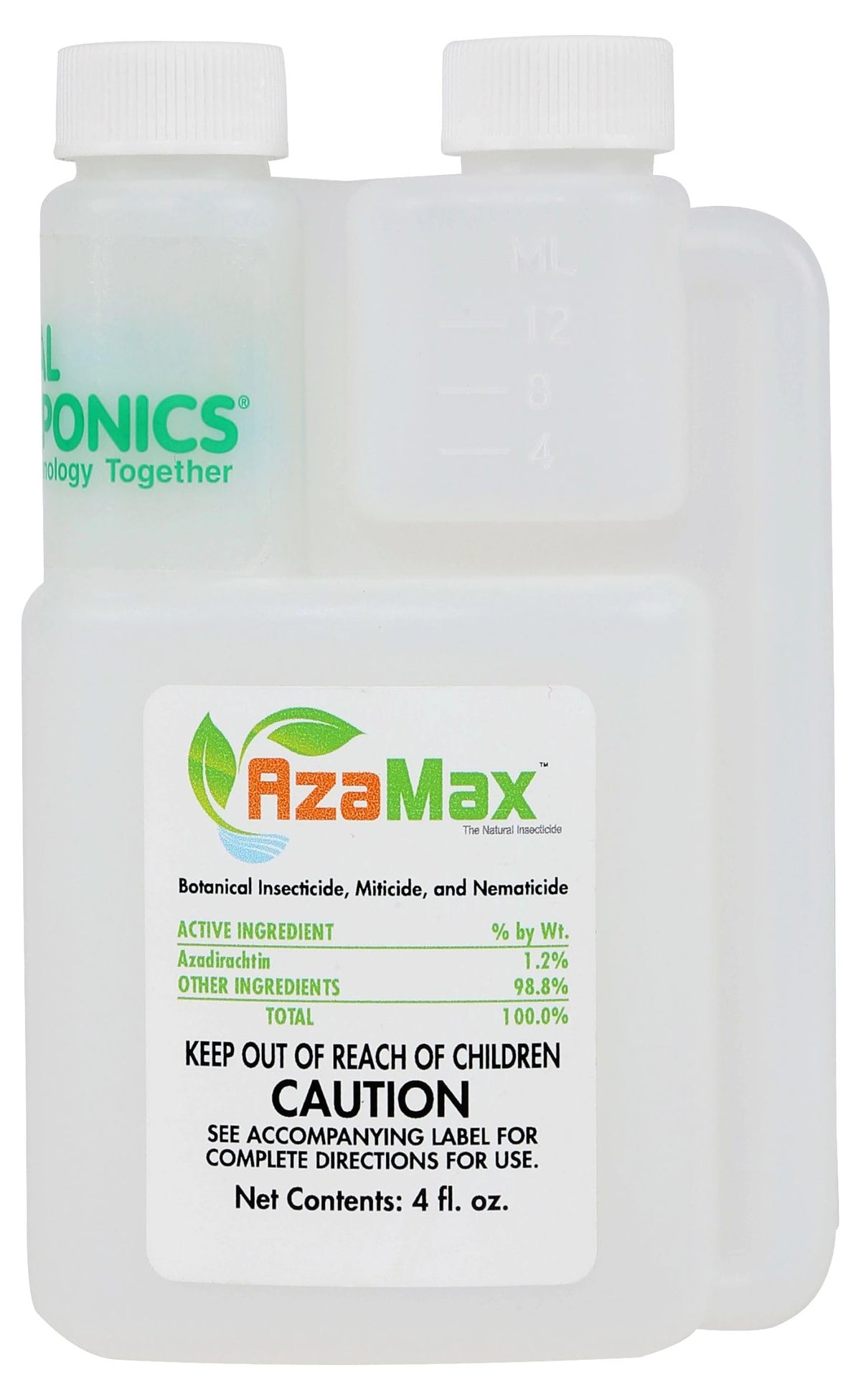 General Hydroponics AzaMax orange bottle supports natural pest control for gardens.