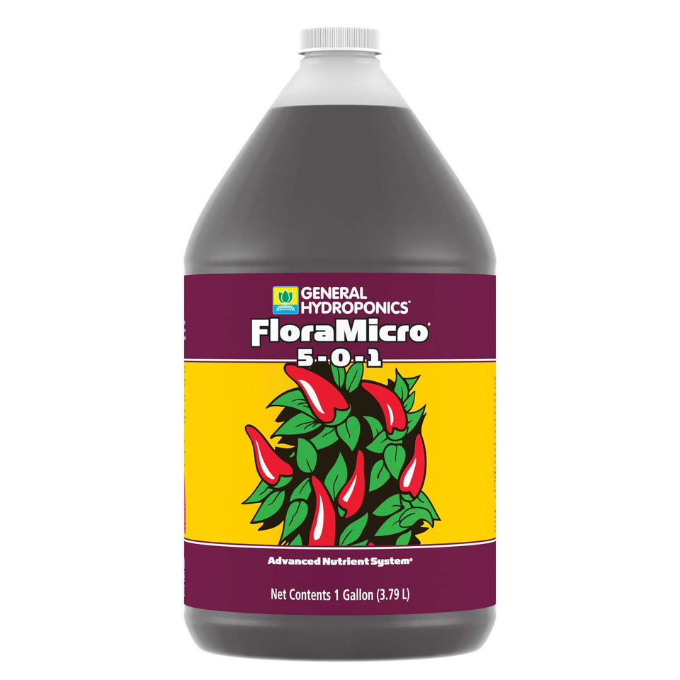 General Hydroponics Flora Micro bottle for easy nutrient dosing in hydroponics