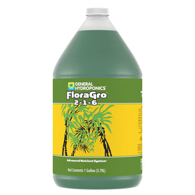 General Hydroponics FloraGro container sits with other nutrients to support complete feeding.