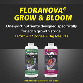 General Hydroponics FloraNova Grow label displays the 7-4-10 formula