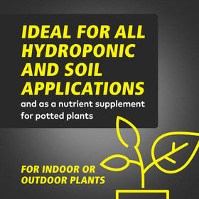 General Hydroponics FloraSeries measuring cup shows accurate nutrient dosing in water.