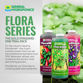 General Hydroponics FloraMicro close-up pouring into water for quick mixing