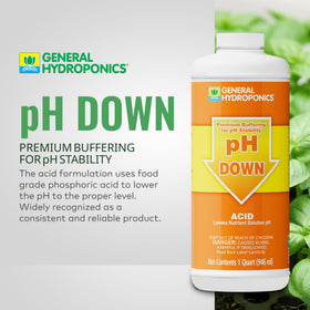 General Hydroponics pH Buffer pour demonstrates easy dosage in nutrient mix