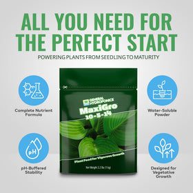 General Hydroponics MaxiGro dry nutrient powder ready to dissolve in water.