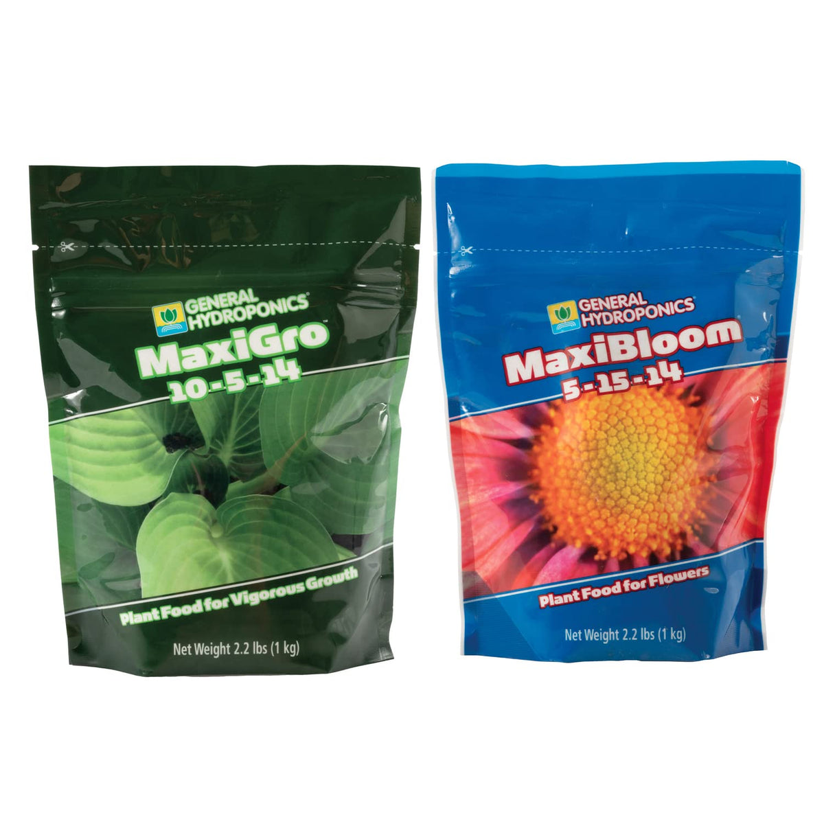 General Hydroponics MaxiGro and MaxiBloom bundle bottle for vibrant vegetable growth and flowering support.