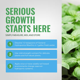 General Hydroponics MaxiGro packaging box emphasizing American-made quality.