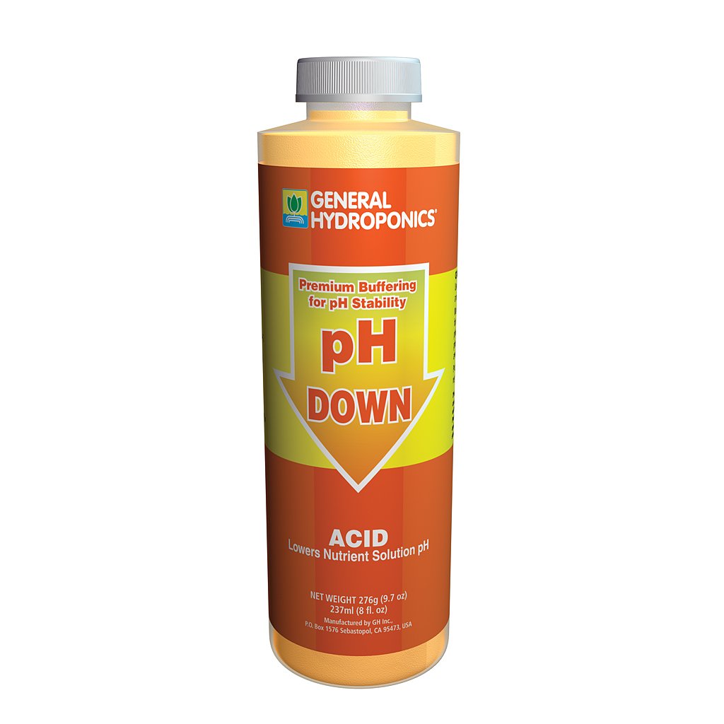 General Hydroponics pH Down 8oz bottle for precise pH adjustment in hydroponics