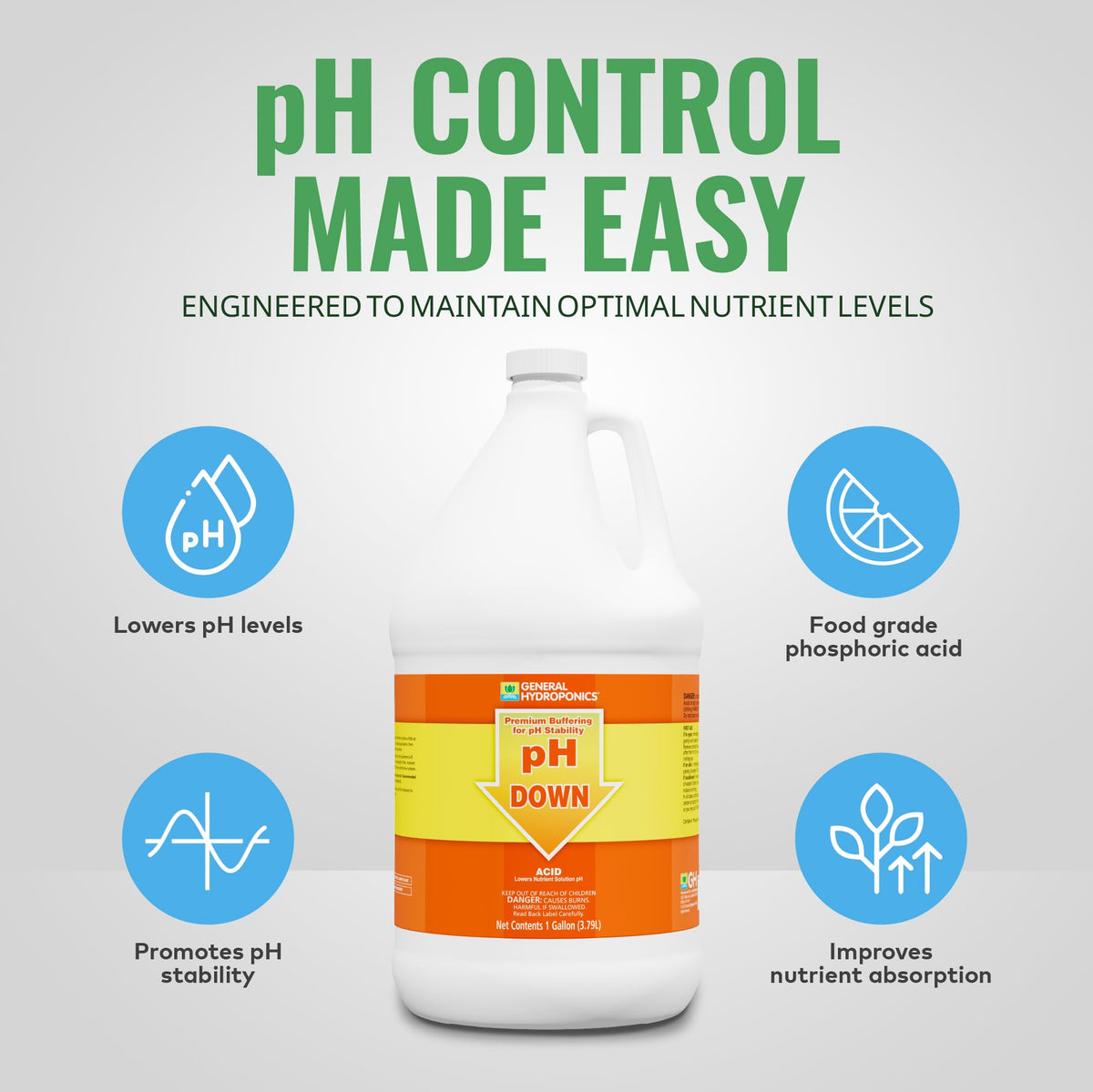 General Hydroponics pH Down with measuring cup for precise dosing