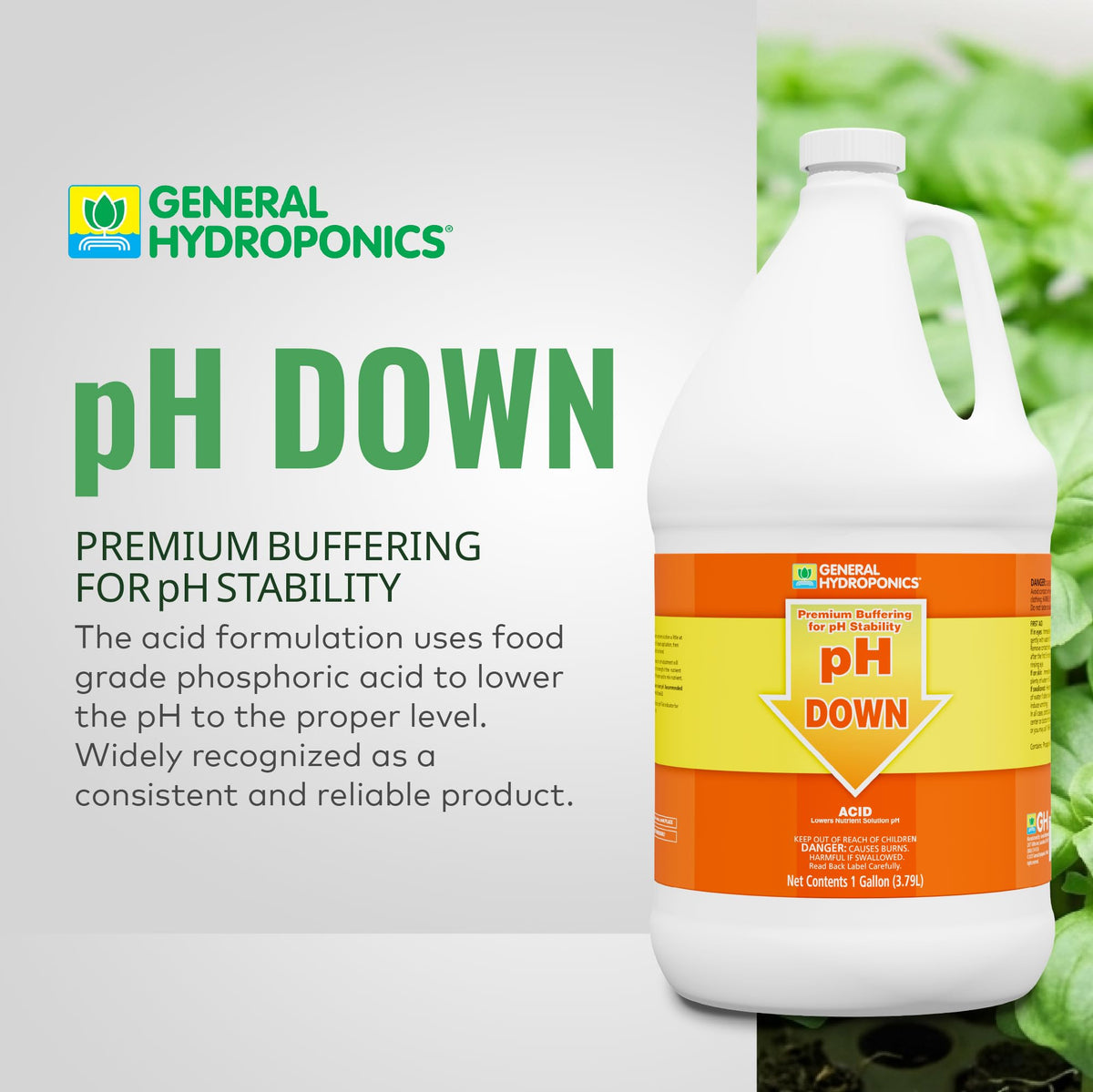 General Hydroponics pH Down being poured into a nutrient reservoir