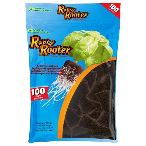General Hydroponics Rapid Rooter seedling plug showing healthy initial roots