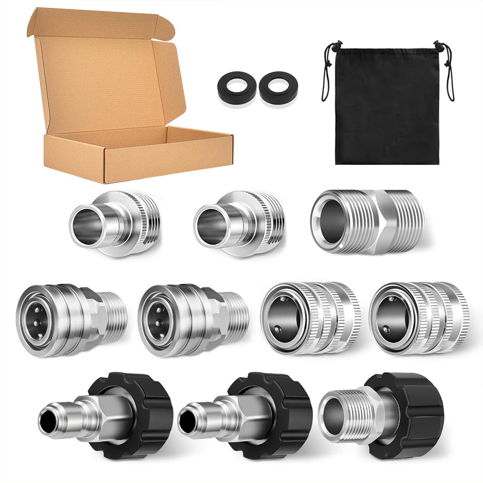 Generic 10-piece pressure washer kit stored in a durable bag for easy access