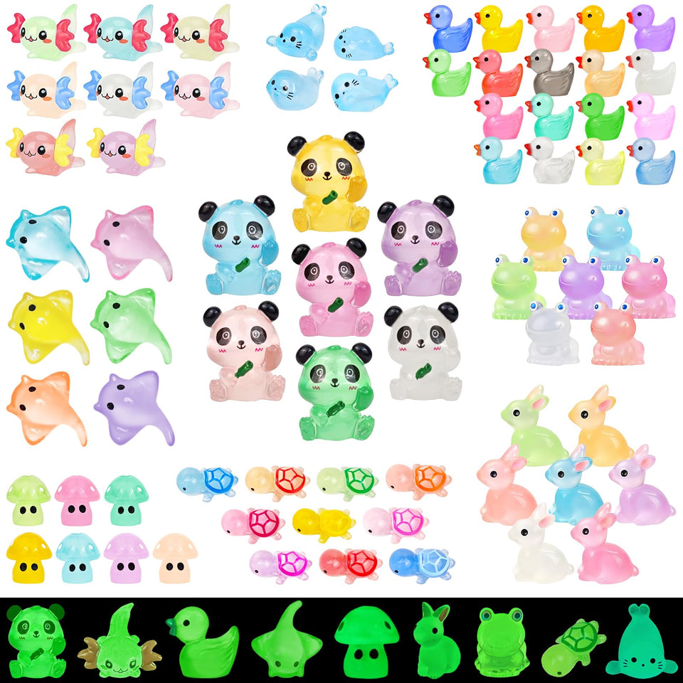 Generic luminous resin ducks for garden decor and nighttime glow.